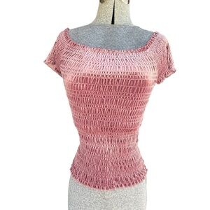 Aeropostale off shoulder Dusty Rose Velvet Shirred Blouse